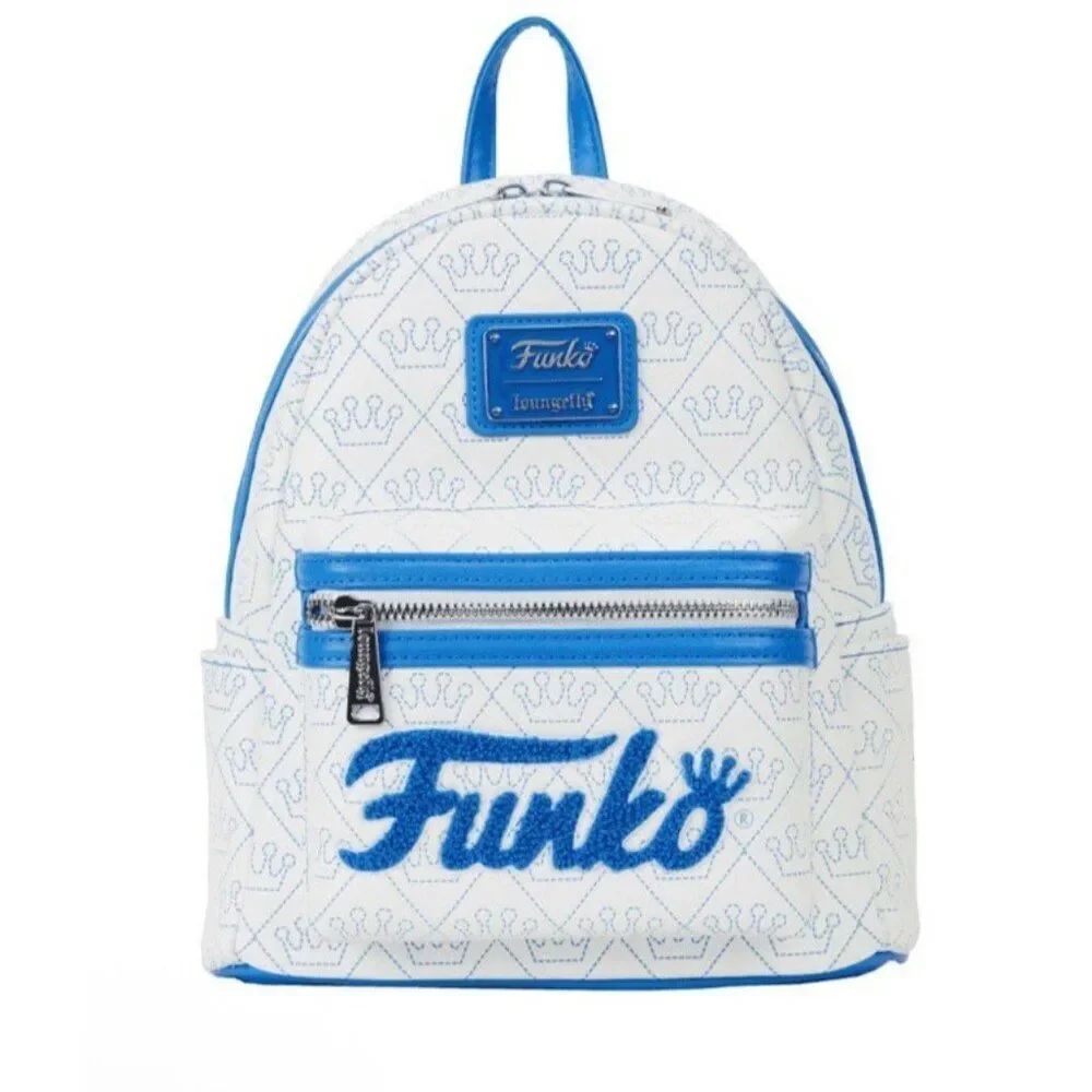 Loungefly Funko Logo Crown Pattern Blue & White Mini Backpack NWT